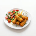 Панирани рулца от раци с гарнитура домати и краставици, 350 гр.