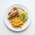 Пилешки карета с гарнитура пържени картофи и зеле с моркови, 350 гр.